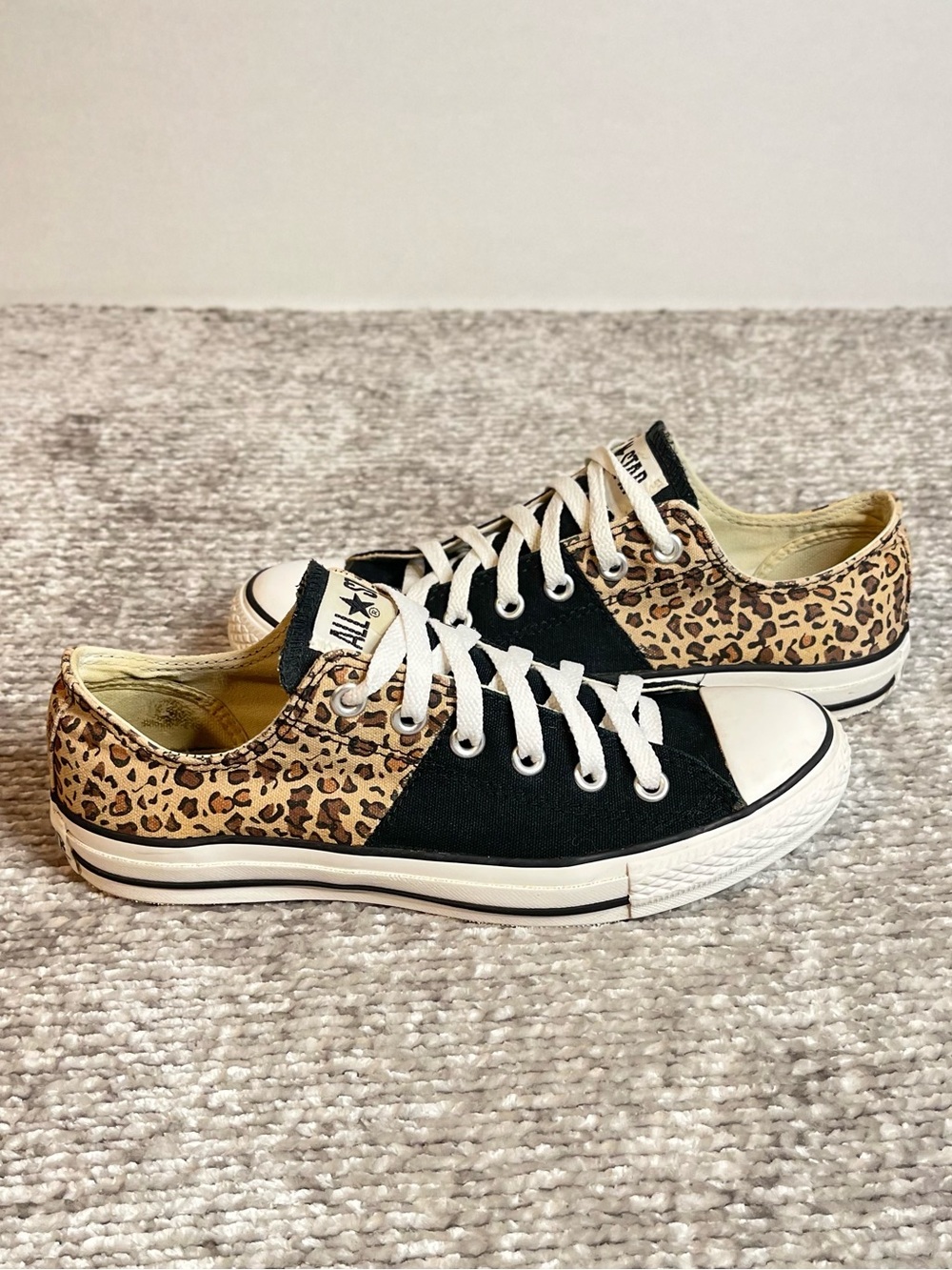 Converse Chuck Taylor All Star Low Top Split Cheetah Leopard Black Canvas Size 8